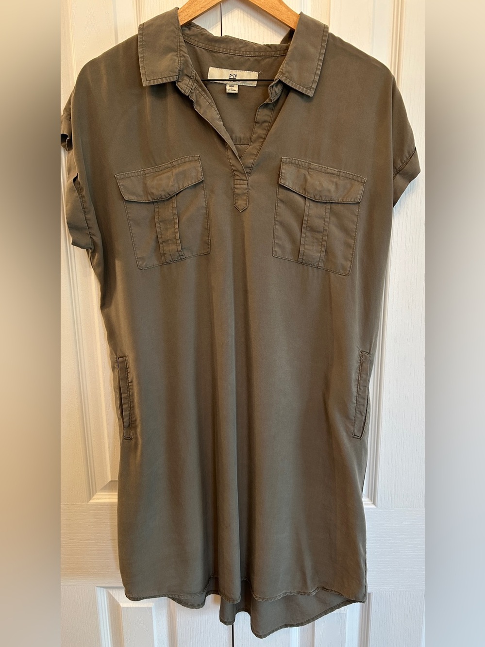 Thread & Supply Utility Shirt Dress 100% Lyocell Sage Green Relaxed L EUC